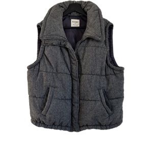 Old Navy Dark Gray Recycled Wool Blend Puffer Vest Button & Zipper Closure XXL